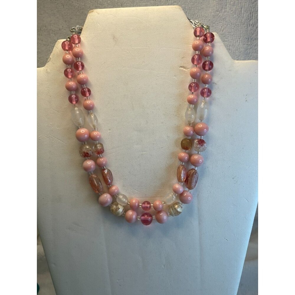 1960s Japan 2-Strand Pink Glass/Crystal Necklace-Vintage Estate